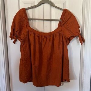 Square Neck Eyelet • Short Sleeve Blouse | Universal Thread | Burnt Orange | L